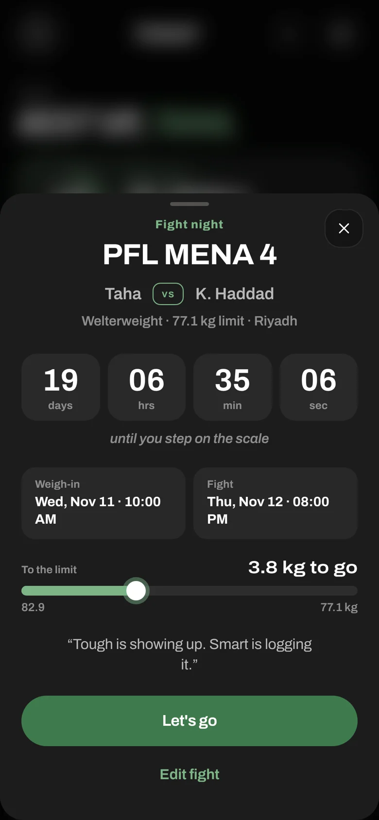 Fight card: live countdown to weigh-in, weigh-in and fight times, kilos to the limit